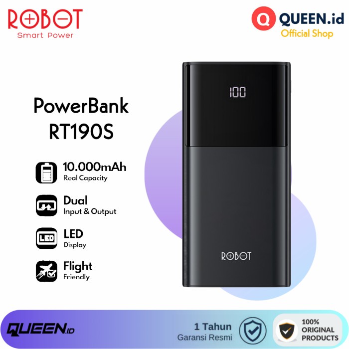 Terlaris Robot Rt190S Powerbank 10000Mah Led Dual Port Power Bank 10000 Mah