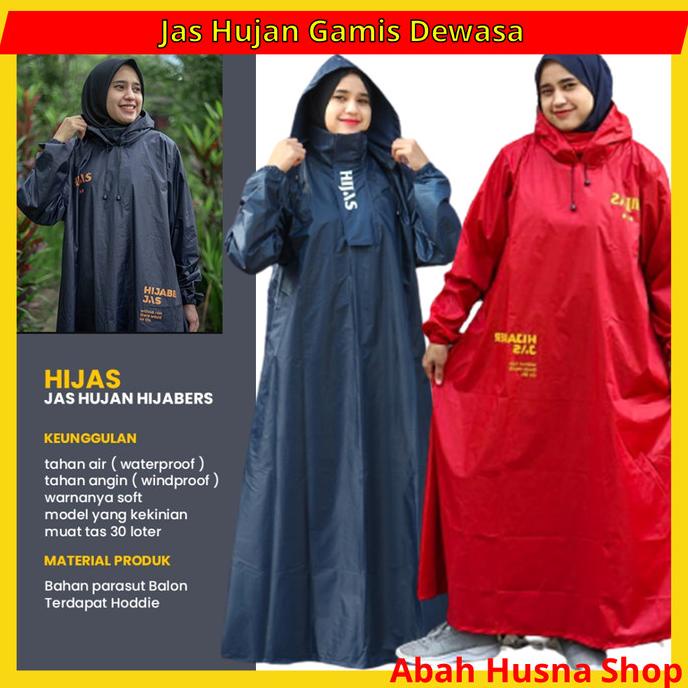 Jas Hujan Gamis Wanita Raincoat Hijaber Ponco Kerudung Muslimah Hijaz