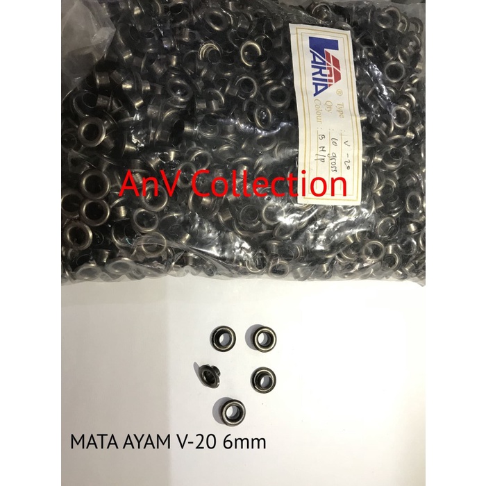 

Terlaris Eyelet Mata Ayam V-20 Black Nikel 6Mm + Ring [10 Gross / Bungkus]