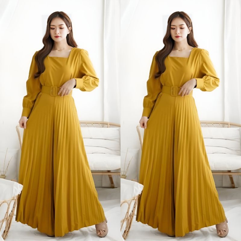 Real Pict Jumpsuit PAULINA Lengan Panjang Free Belt New Arrival Murah - Baju Kodok Wanita Bahan Ice 