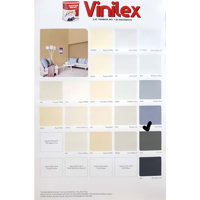 NIPPON PAINT CAT VINILEX DOLPHIN PURE GREY/YL GREY/MINIMALIS GREY @5KG