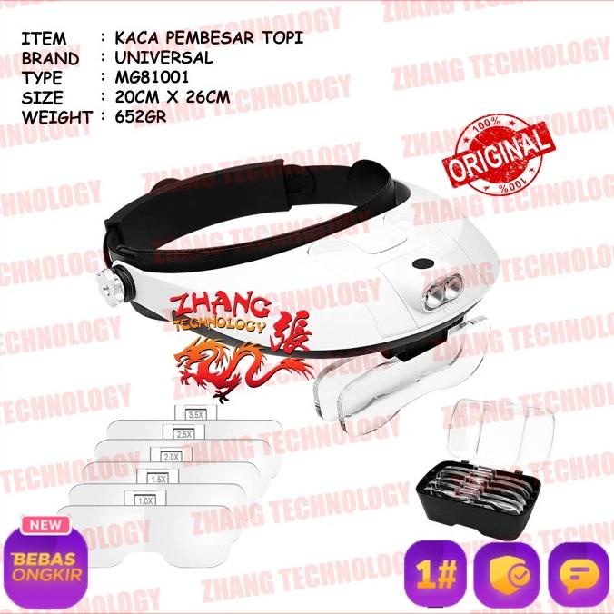 

KACA PEMBESAR TOPI REPARASI MG81001 JAM 5X MAGNIFIER LENSA 2 LED ORI ---NEW---