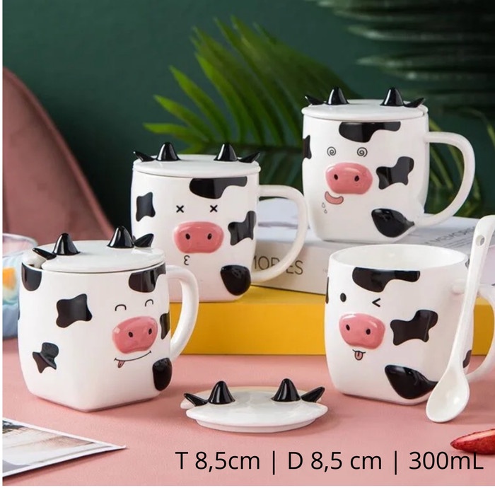 KAWAII-USHI Mug Keramik Sapi Cow Lucu Gelas Koleksi Sapi Cow