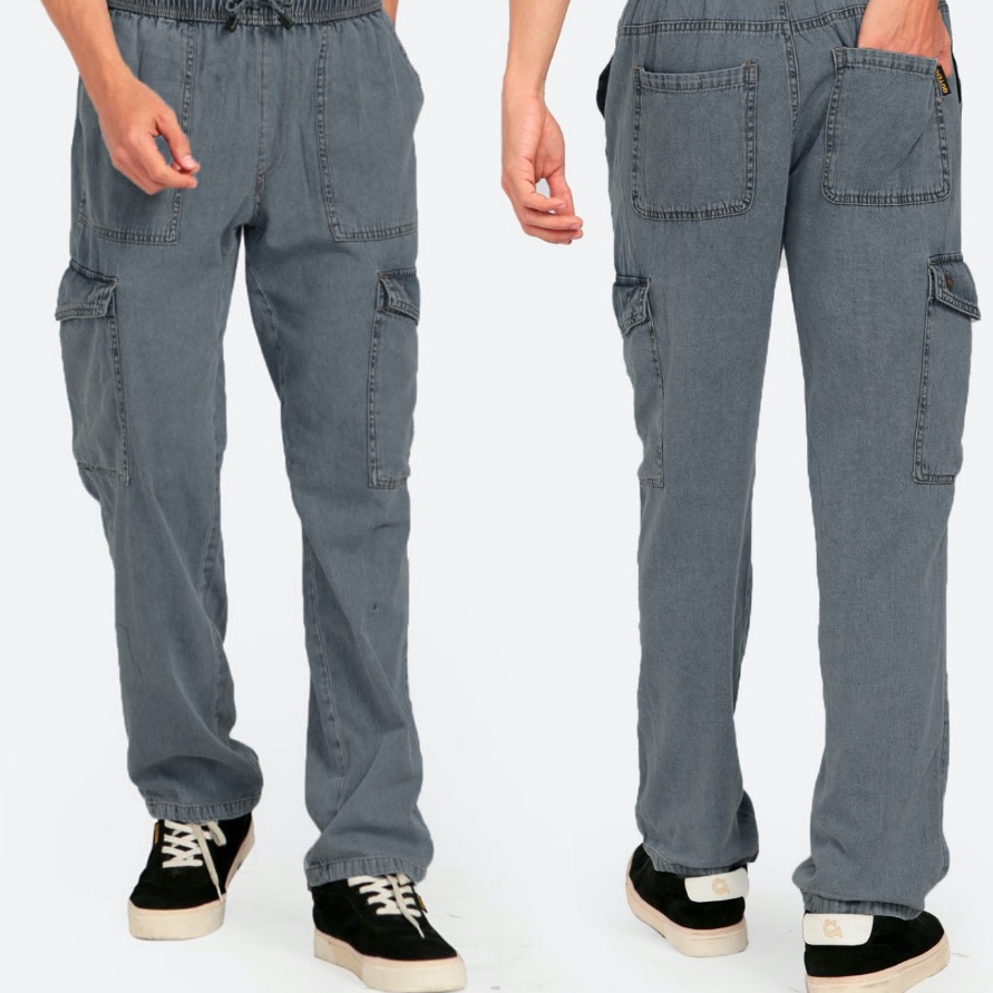 PHCQ8404㊣ GutenInc - Celana Cargo Pria RONALD Straight Cargo Grey Wash Guten ㊠