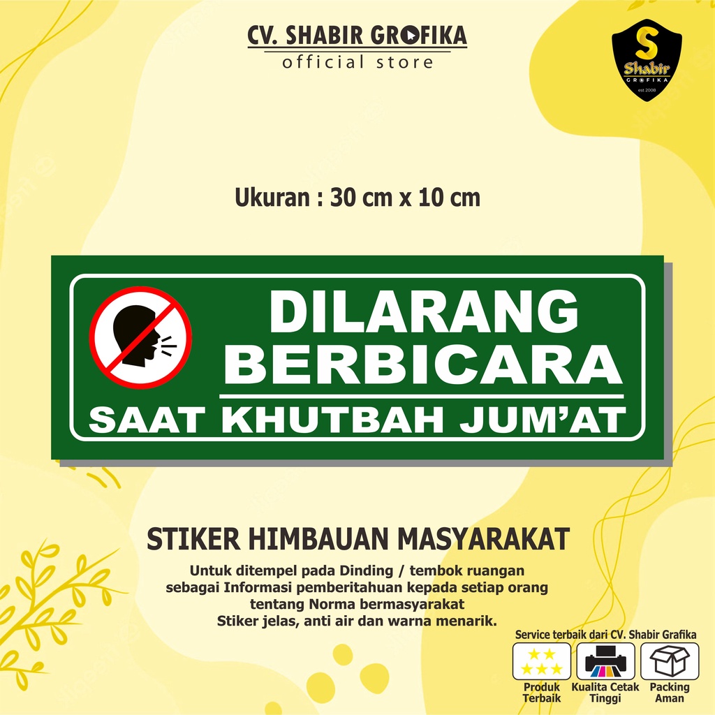 

STIKER DILARANG BERBICARA SAAT KHUTBAH uk. 30cm x 10 cm Tahan Air