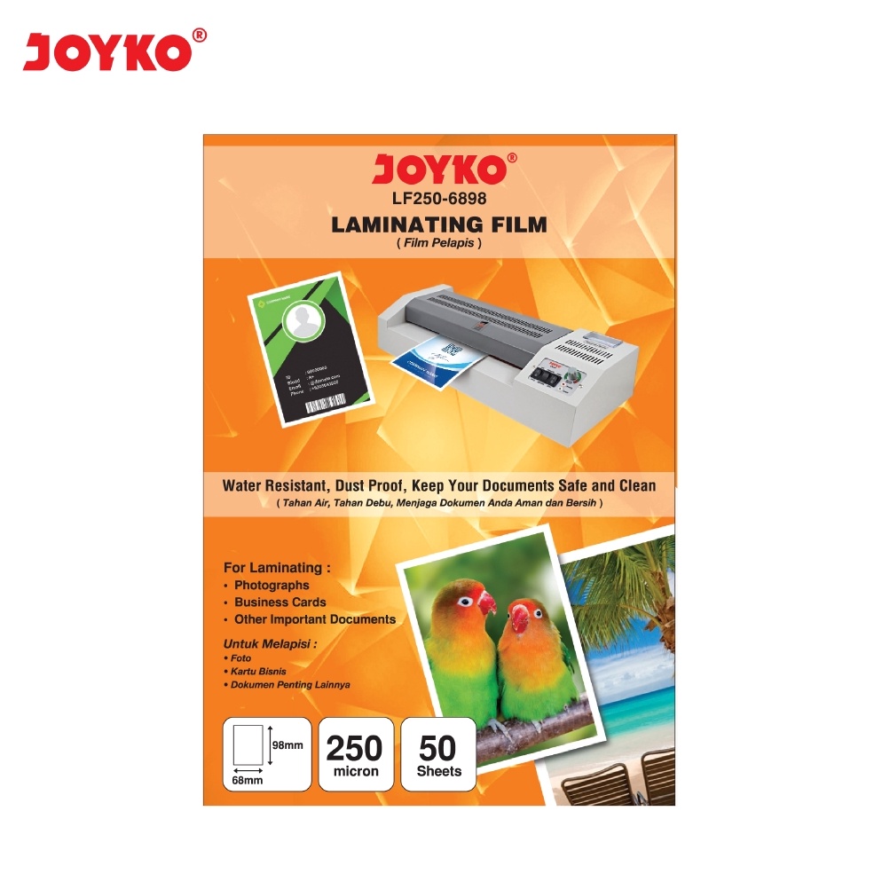 

Dijual.. Laminating Film Plastik Laminating Joyko LF250-6898 KTP 50 Sheets 54