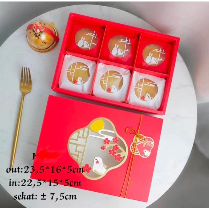 Kotak Kue Nastar / Cookies / Mooncake Gift Hampers Box Sekat 6 Merah new