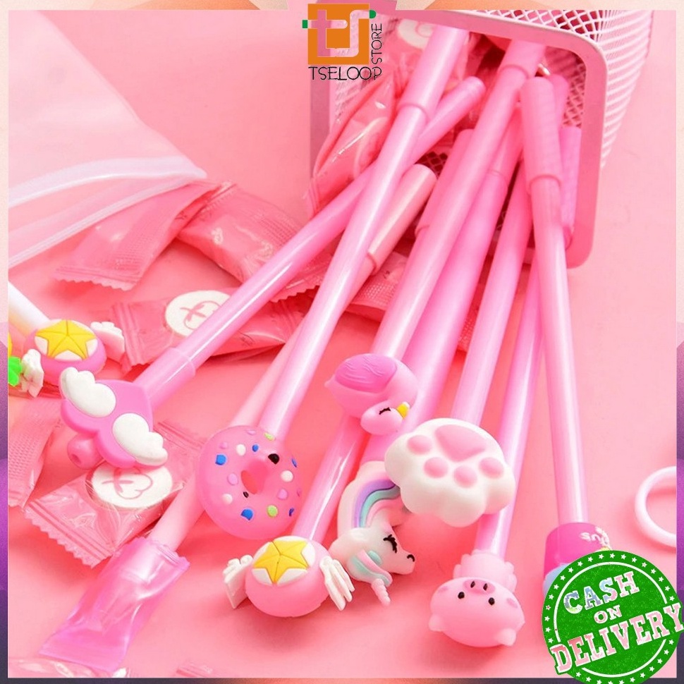 

7.7 MALL OFM-A15 Pulpen Gel Karakter Lucu Set Isi 20PCS Pena FREE Zipper Pouch Tempat Pensil Transparan Murah