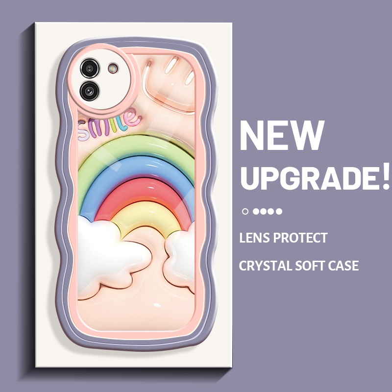 Casing Ponsel untuk Samsung A03 Core A03s A02s M02s A02 M02 Case 3D pola pelangi senyum HP lembut be
