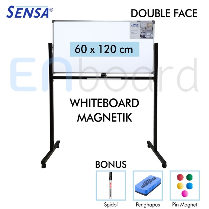 

Terlaris Papan Tulis Whiteboard / White Board Standing Magnet Double Face Sensa