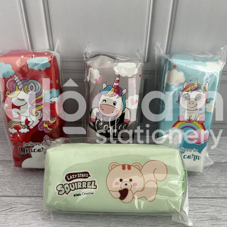 

『Perdana』 1 PCS ( 21 x 9 x 4 cm ) Tempat Pensil Kulit Resleting Motif Kartun Lucu Fancy / Kotak Pensil Sintesis Animal