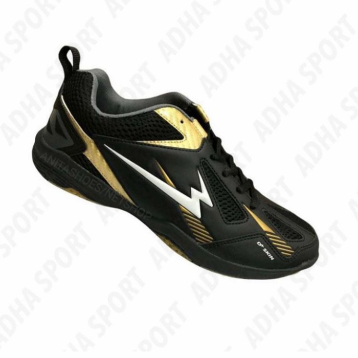 Terlaris Sepatu Eagle Alpha Black Gold Shoes Badminton Original Made Indonesia