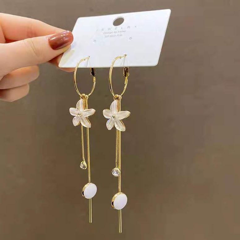 Terbaik Anting Korea Rumbai Panjang Aksen Bunga Tassel Panjang S925 Silver Needle Temperament Earrings Aw148 Wxs