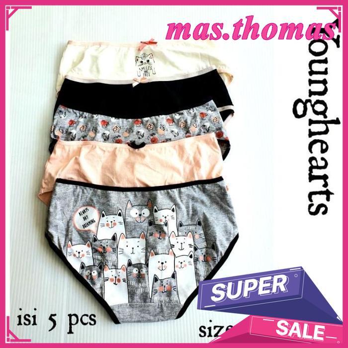 Paket 5Pcs & Satuan - Celana Dalam Wanita Katun Young Hearts #0396 - Cute Kitty Paket Hemat