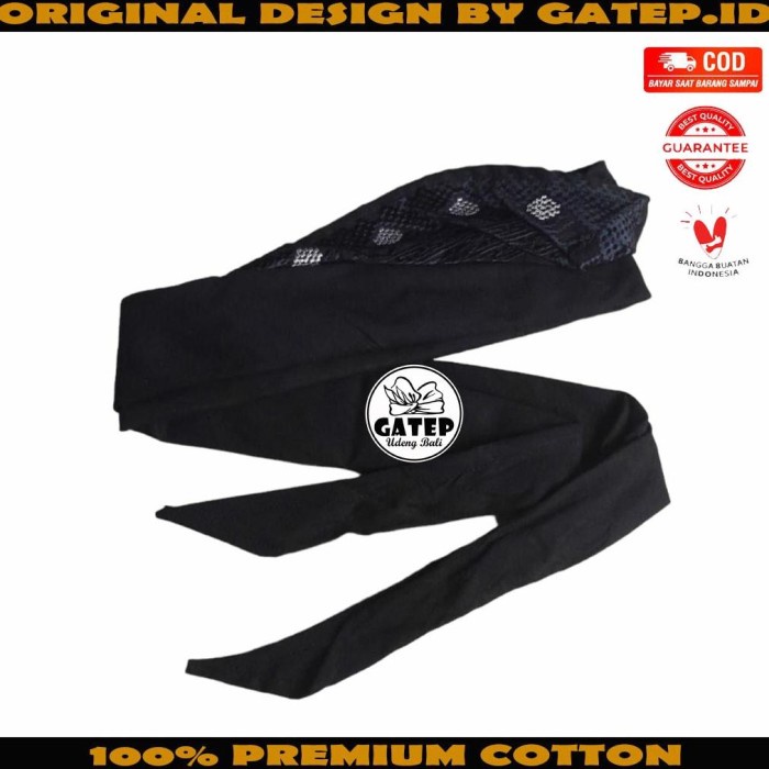 Terlaris Udeng Bali Hitam Polos Bordir Setengah Jadi - Ikat Kepala Bali - Topi