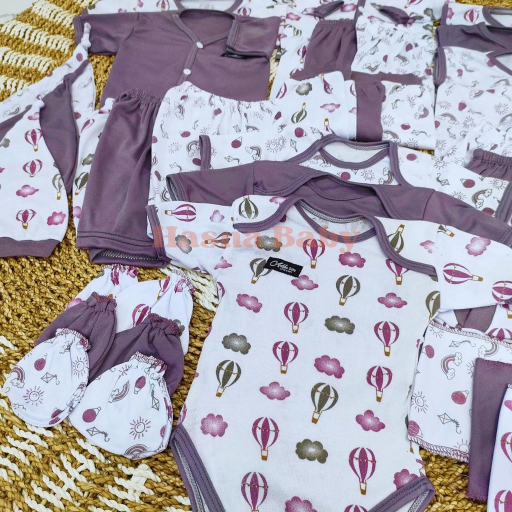 36 Pcs Paket Lahiran Lengkap Baju Bayi Celana Bayi Baru Lahir Karakter Lucu, Sartaki, Jumper, Popok Tali, Baby Gift Set Seri Purple Mouve -Juragan Lebak