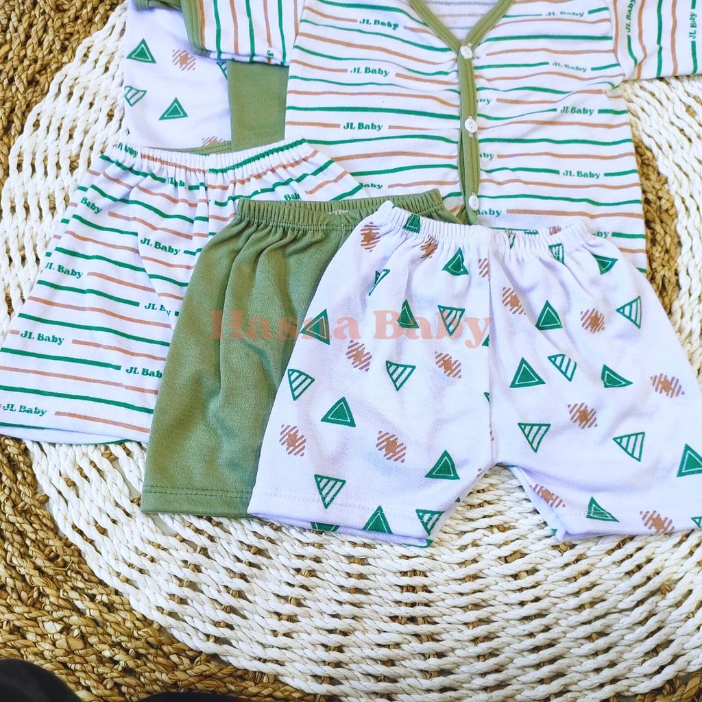 Paket 6Pcs, Setelan Baju Bayi Baru Lahir Lengan Dan Celana Pendek Baby Newborn Gift Set Seri Hijau Sage- Juragan Lebak