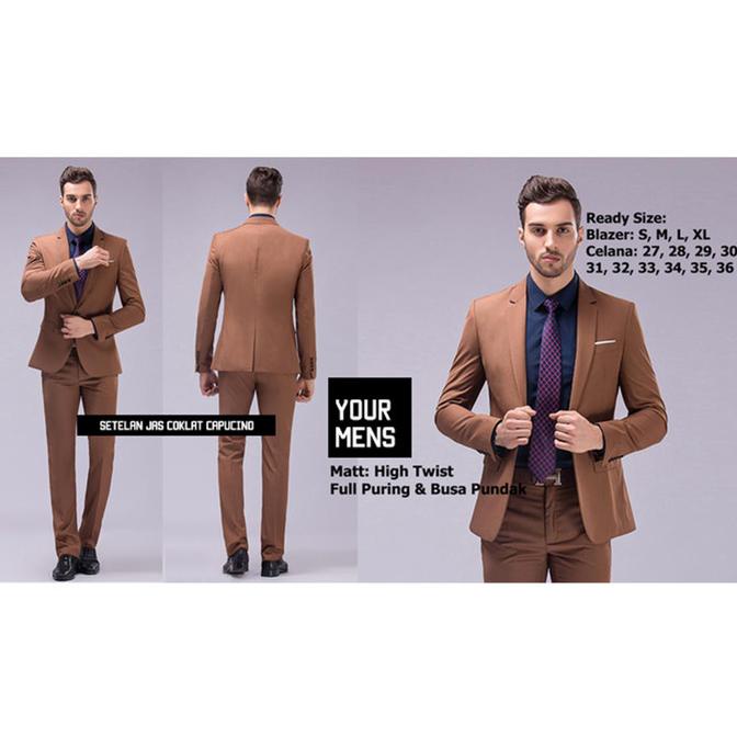 SETELAN JAS PRIA WARNA COKLAT CAPUCINO - INCLUDE JAS DAN CELANA