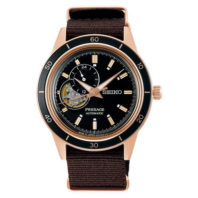 Seiko Presage Ssa426J1 Automatic Open Heart Black Dial Brown Nylon