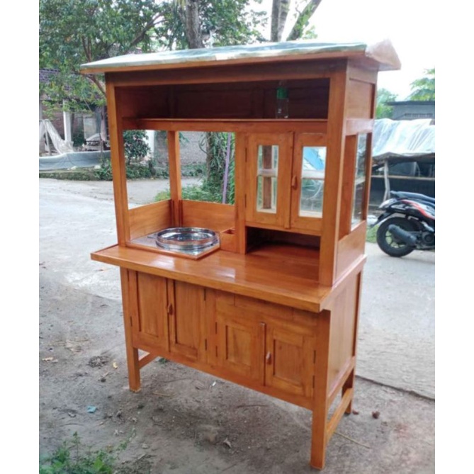 Gerobak bakso cilok kuah mangkal bahan kayu mahoni