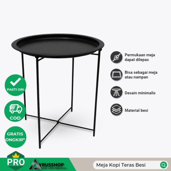 Meja Besi Minimalis Hitam Soleil/Meja Teras/Taman/Makan/Cafe/Coffee