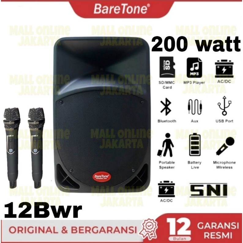 Paket speaker aktif baretone 12 inch portable bluetooth bt 3h 1212 bwr speker aktiv 12 bwr bt3h 1212