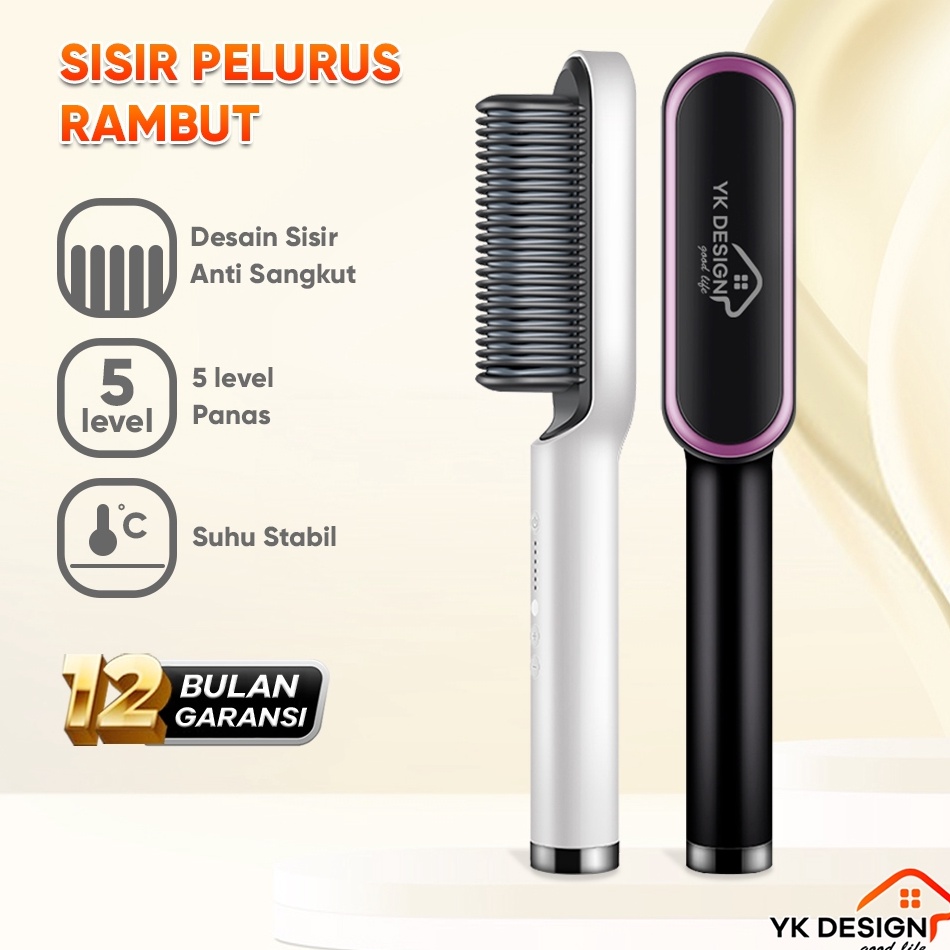 Terpercaya.. YK DESIGN Catokan Rambut 2 In 1 / Catokan Sisir Pelurus Rambut Hair Straightener Curler