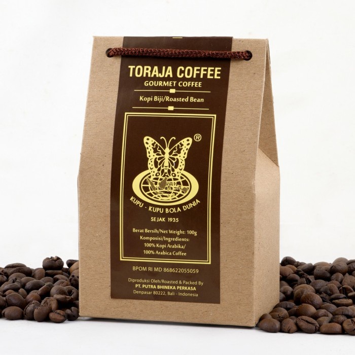 

KOPI TORAJA ASLI 100GR, KOPI TORAJA CAP KUPU-KUPU BOLA DUNIA hen04