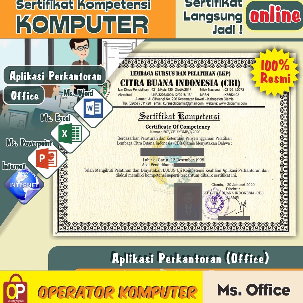 Terkini SERTIFIKAT KOMPUTER OFFICE ONLINE QAK