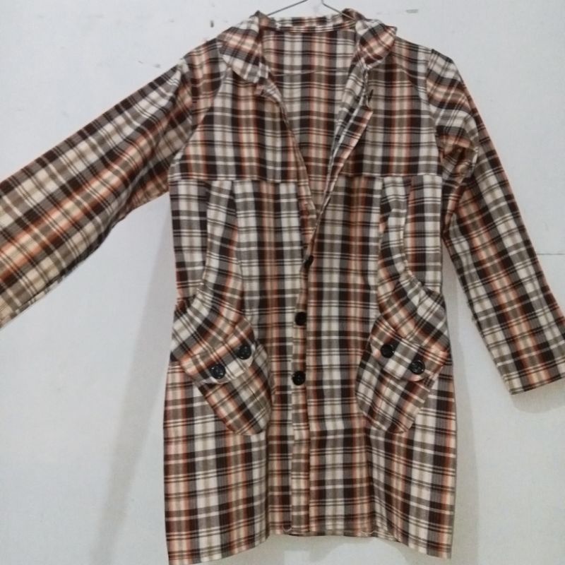 KEMEJA TUNIK KOREA KOTAK KOTAK PRELOVED MURAH PREMIUM