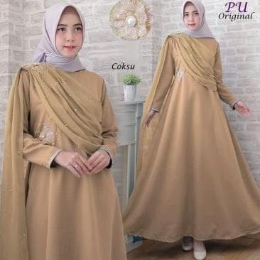 5943 Baju muslim terbaru gamis coksu pearl dress pesta muslimah cantik