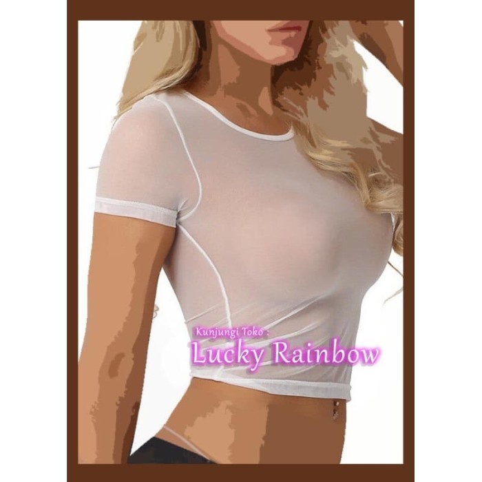 Crop Top Transparan Kaos Seksi Tee Shirt Hot White 2486 Terbaru