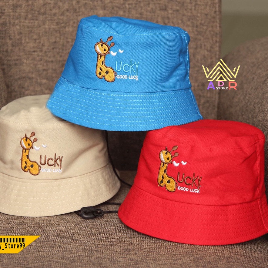 TOPI BUCKET Tali Bordir Jerapah Anak Laki laki Perempuan Umur 1 Tahun - 9 Tahun