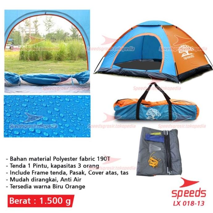 TENDA CAMPING LANGSUNG BUKA UNTUK 3 ORANG SPEEDS ORIGINAL LX018-13