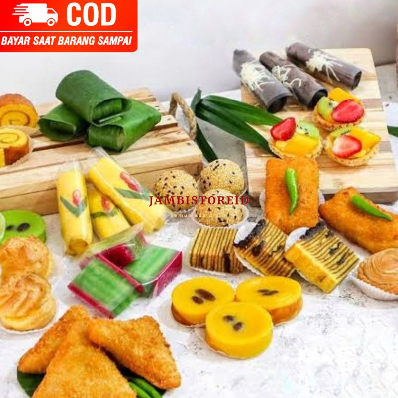 

(JAMBISTOREID) Kue Tradisional All Varian Lumpia Risol Lemper Wajik Bolu Nanas Cenil Sate Lapis Sagu Coklat Padamaran Kojo Mojo Bomboloni Es Campur Capucino Dogan Jeruk Kunci Boule Bakery Pabukoan Takjil Es Risol Sus Jambi