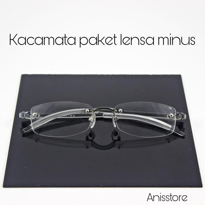 Trend Frame Kacamata Pria Bor Rimless Frameless Paket Lensa Minus Original