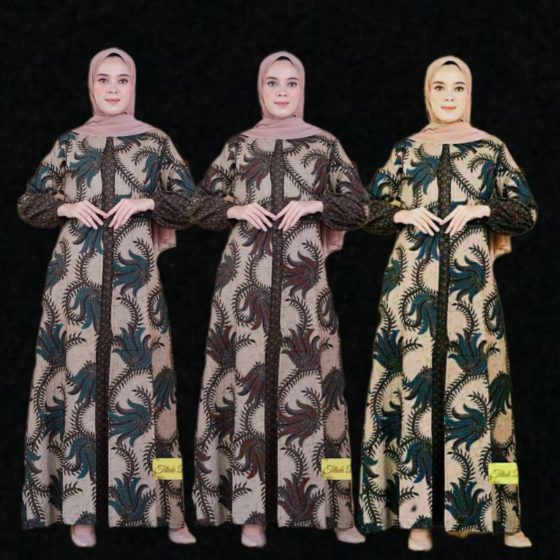 Baju Gamis Batik Wanita Modern Kombinasi Polos Pekalongan Jumbo Lebaran Terbaru