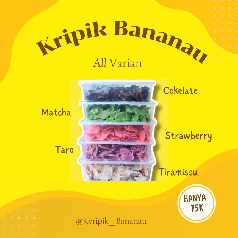 

keripik pisang Cokelate lumer keripik pisang rasa Cokelate matcha taro strawberry tiramisu keripik bananau