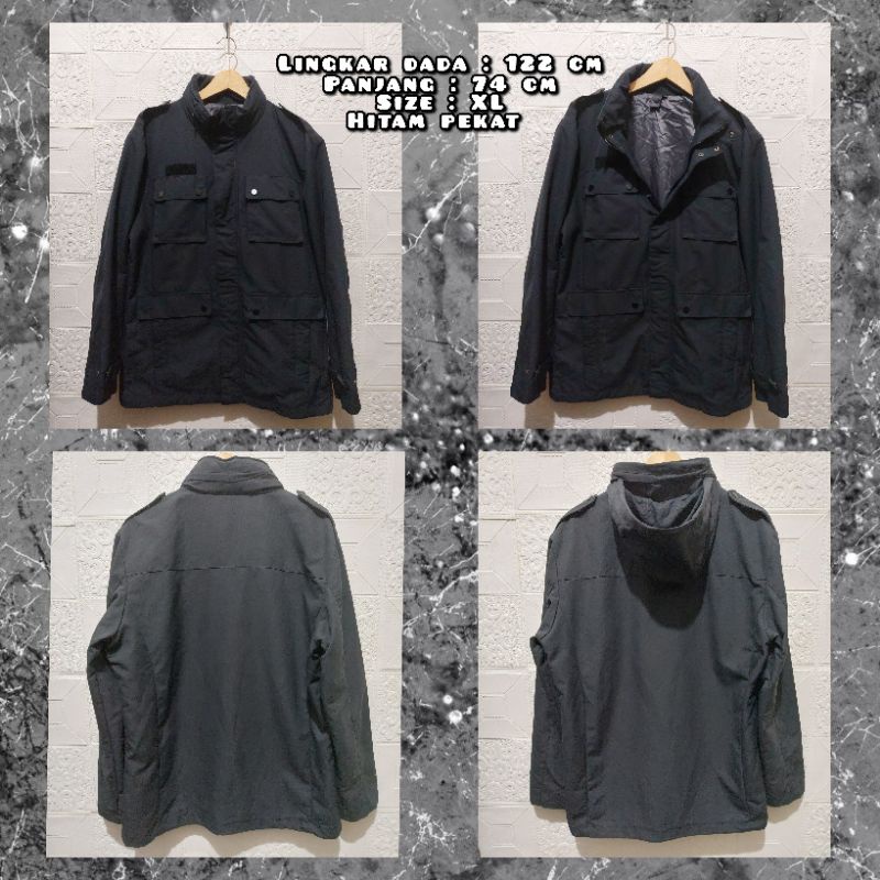 Jaket Parka Tebal Military Warna Hitam Second Original.
