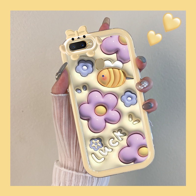 Casing Ponsel untuk OPPO A12 A12s A5s A7 A11K Case kartun 3D bunga lucu Monster HP kecil warna-warni