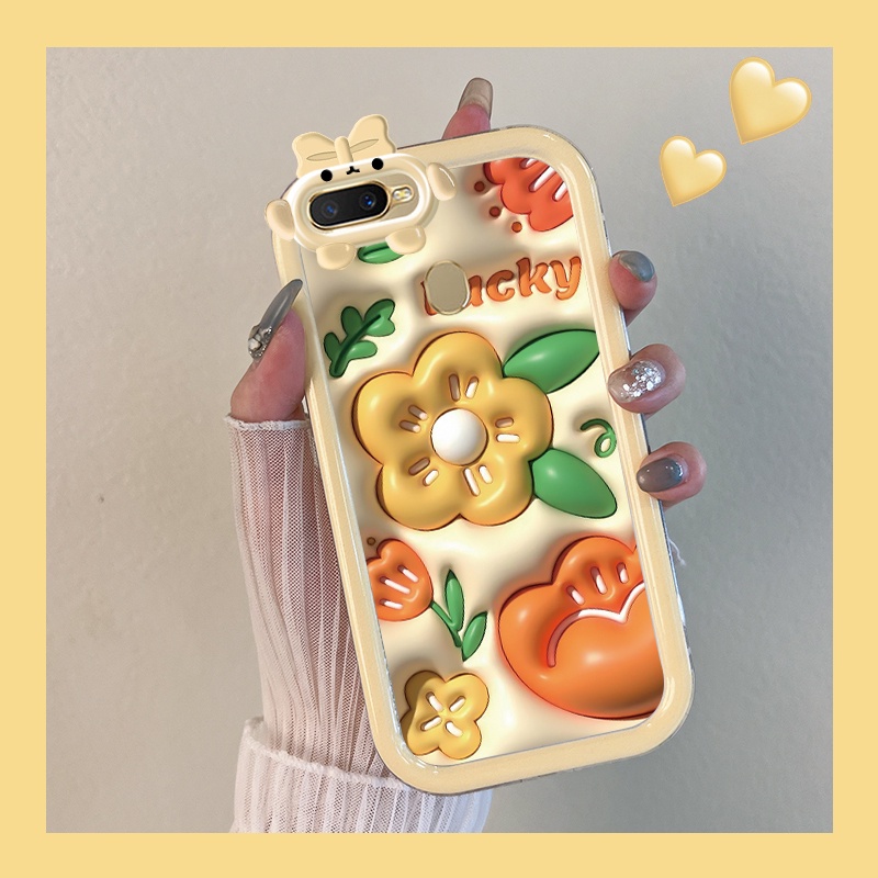Casing Ponsel untuk OPPO A12 A12s A5s A7 A11K Case kartun 3D bunga Softcase keberuntungan Monster ke