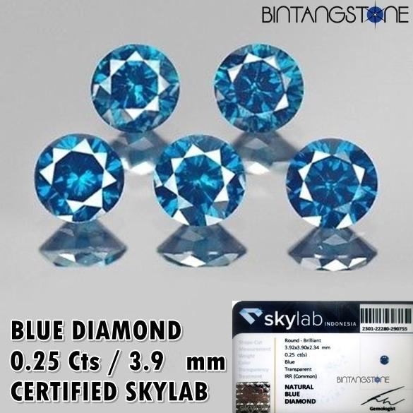 ;&;&;&;&] Berlian Biru Eropa Asli Blue Diamond 0.25 Ct 3.9 mm Natural Sertifikat