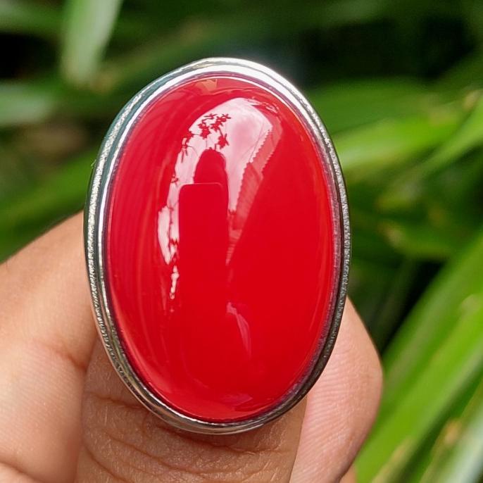 populer] Cincin Titanium Tanam Batu Akik Merah Darah Red Carnelian Size Besar