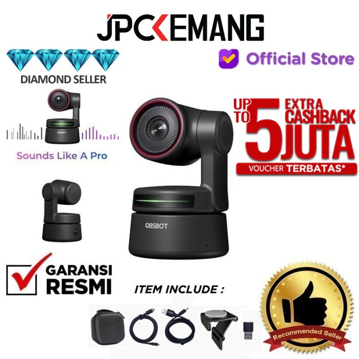 Webcam OBSBOT Tiny 4K Edition AI Powered PTZ 4K Webcam Portable RESMI