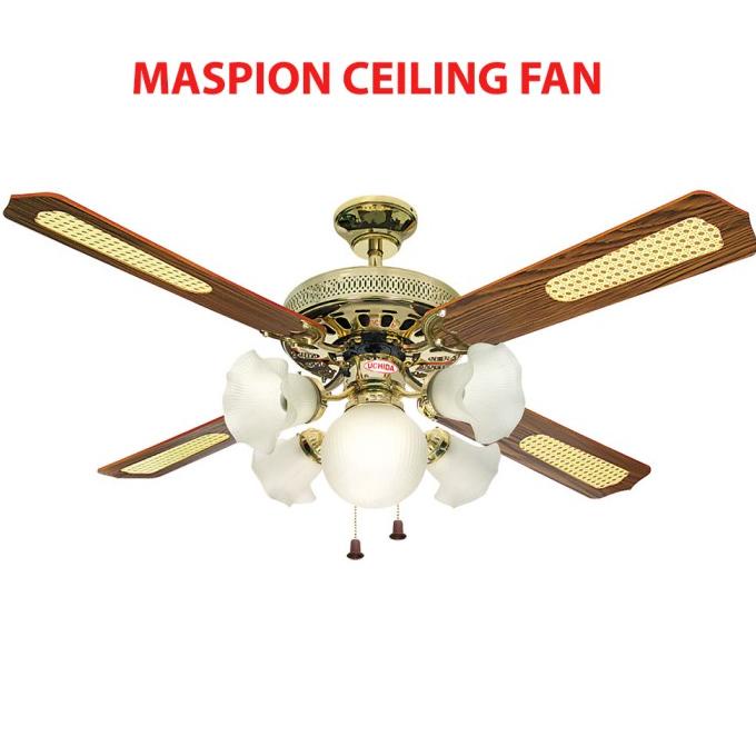 {{{{{{] Ceiling Fan Kipas Angin Gantung Baling- Baling Kayu 5 Lampu Hias