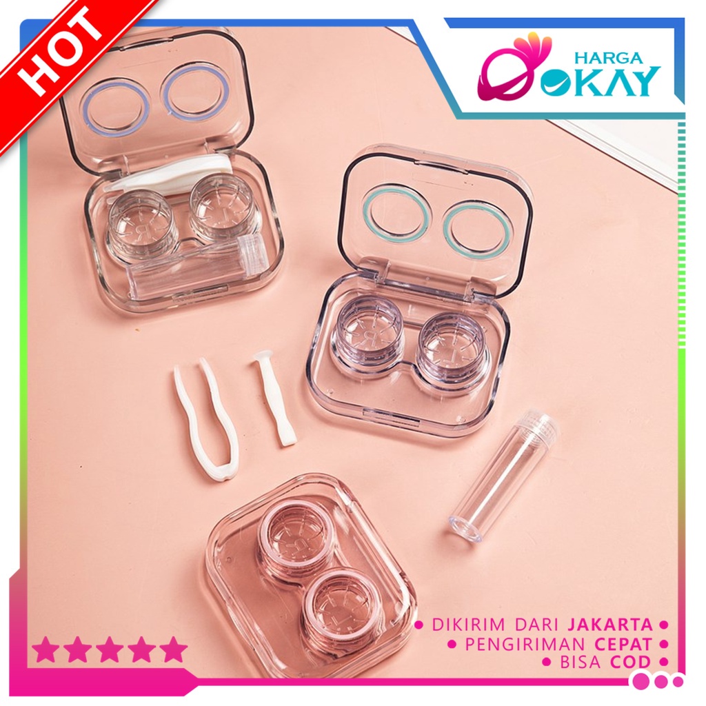 HO Softlens Case Bening Plastik Tempat Kontak Lensa + Penjepit + Tongkat Tempat Softlens Bening Satu