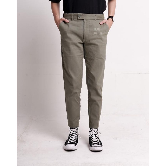 Best Seller Bluebutton Smart Chino Ankle Pants Slim Fit Celana Chino Pria - Sage Terbaik