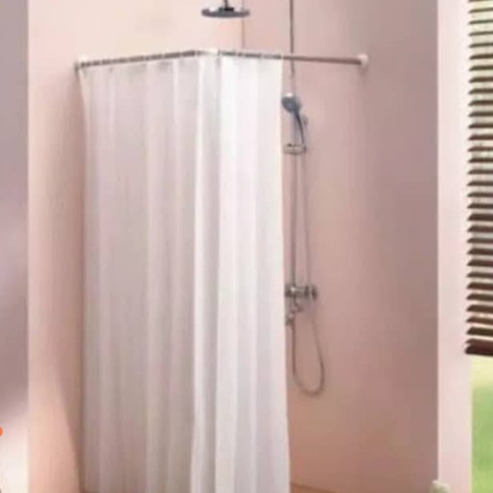 Terlaris Tiang Gorden Kamar Mandi L /Tiang Curtain/Tirai Kamar Mandi Stainless