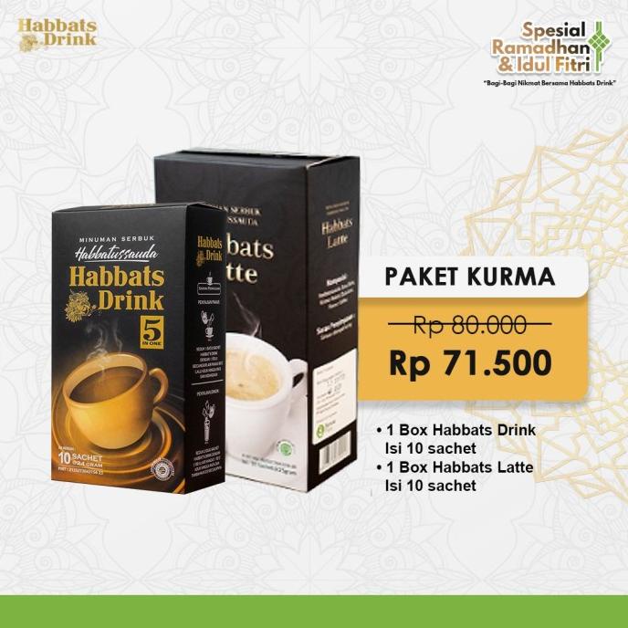 

{{{{{{] PAKET KURMA HABBATS DRINK (1box Habbats Drink 10 & 1box Habbats latte)