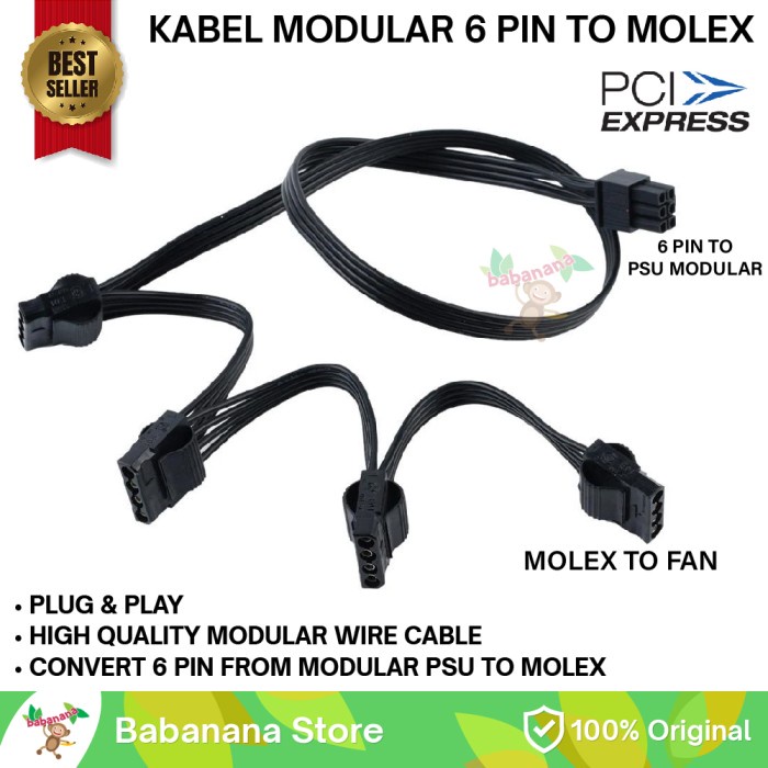Kabel Modular 6 Pin To 4X Molex Fan Psu Connector Adapter Splitter